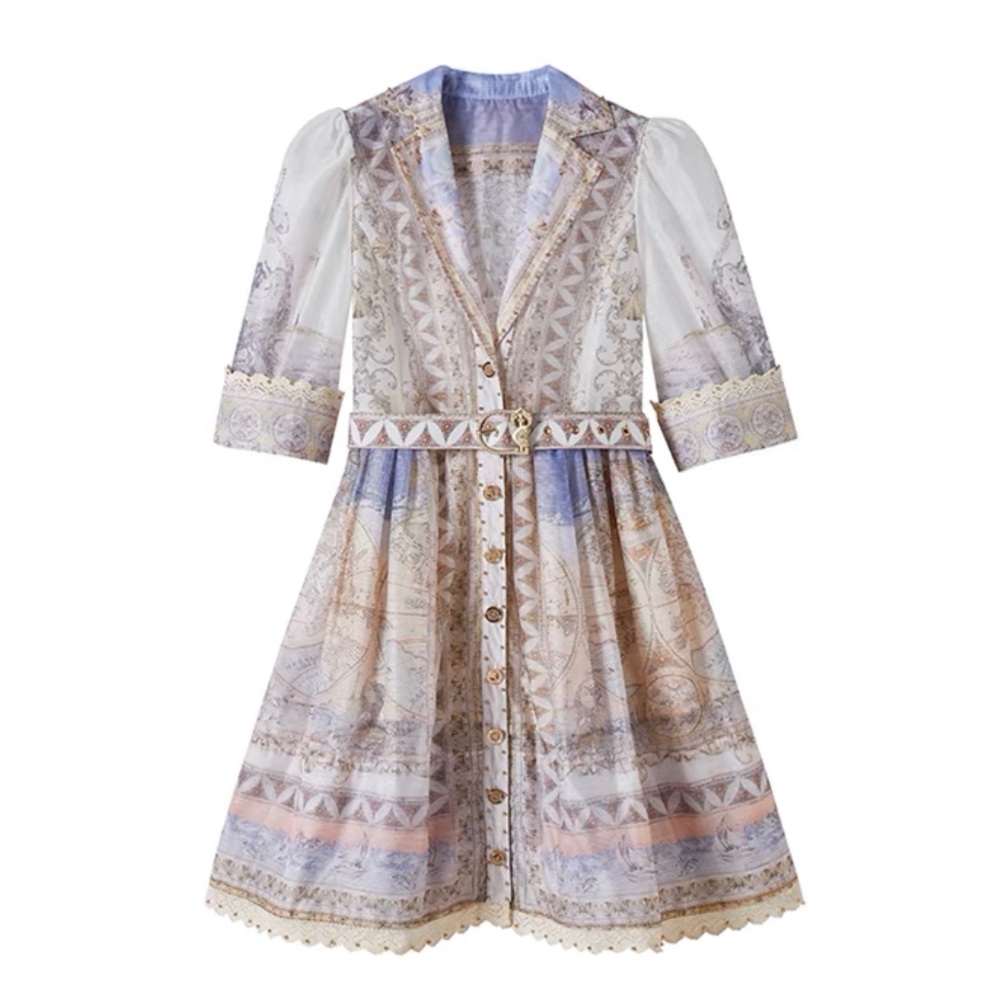 Map Print Mini Dress